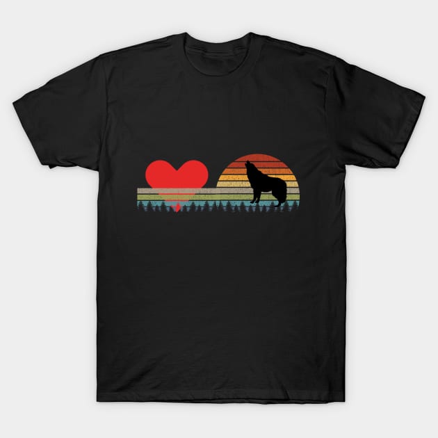 Retro Howling Wolf Red Heart T-Shirt by outrigger